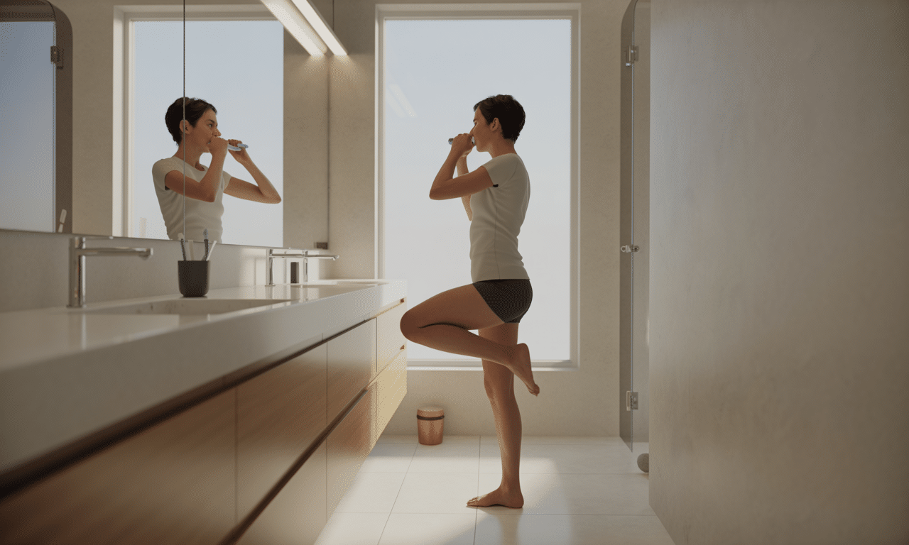 descubre por qué mantener una pierna levantada durante 10 segundos mientras te lavas los dientes es recomendado, sus beneficios y cómo puede mejorar tu equilibrio y concentración.